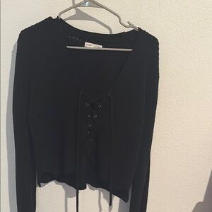 Aeropostale Black Tie Front Long Sleeve Blouse